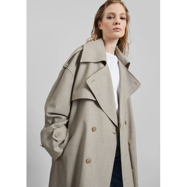 The Frankie Shop Dursley Oversized Trench Coat - Beige Melange - Oversized Minimalist Coats in Beige - Shop at Luxury Shoes 
