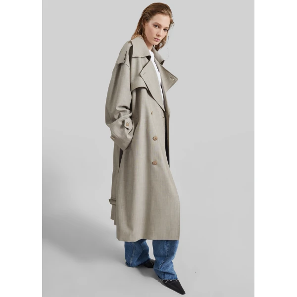 The Frankie Shop Dursley Oversized Trench Coat - Beige Melange - Oversized Minimalist Coats in Beige - Shop at Luxury Shoes 