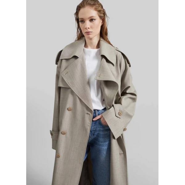 The Frankie Shop Dursley Oversized Trench Coat - Beige Melange - Oversized Minimalist Coats in Beige - Shop at Luxury Shoes 