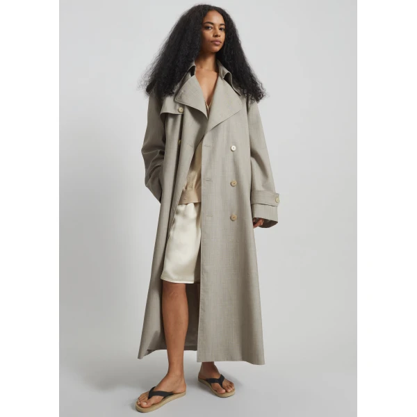 The Frankie Shop Dursley Oversized Trench Coat - Beige Melange - Oversized Minimalist Coats in Beige - Shop at Luxury Shoes 