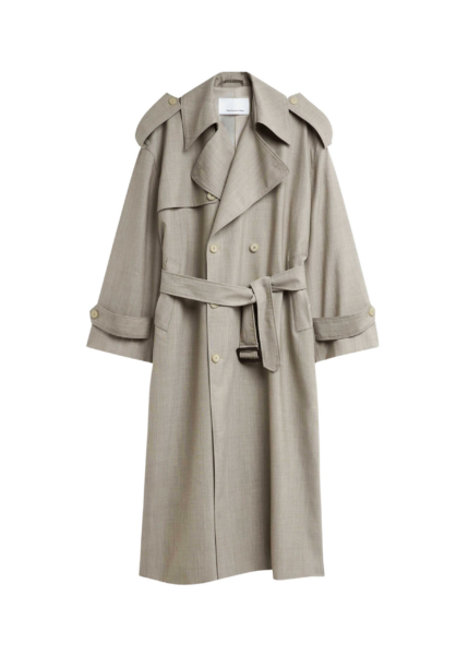 The Frankie Shop Dursley Oversized Trench Coat - Beige Melange - Oversized Minimalist Coats in Beige - Shop at Luxury Shoes 