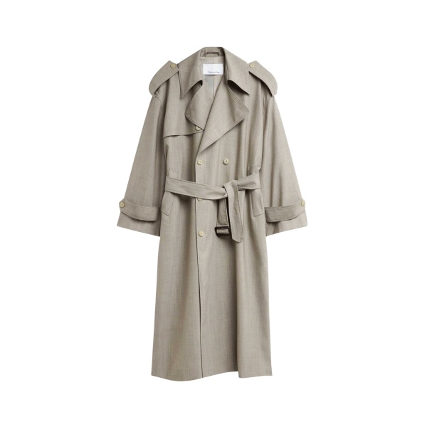 The Frankie Shop Dursley Oversized Trench Coat - Beige Melange - Oversized Minimalist Coats in Beige - Shop at Luxury Shoes 