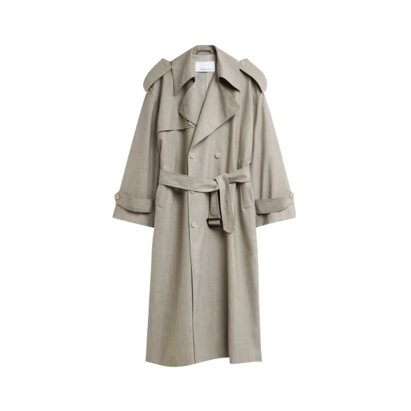The Frankie Shop Dursley Oversized Trench Coat - Beige Melange - Oversized Minimalist Coats in Beige - Shop at Luxury Shoes 