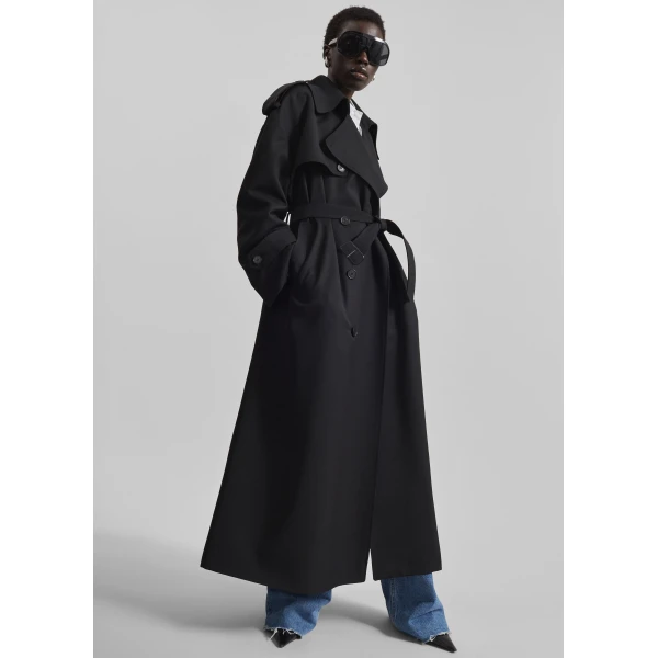 The Frankie Shop Dursley Tailored Trench Coat - Black - Oversized Minimalist Coats in Black - Shop at Luxury Shoes 