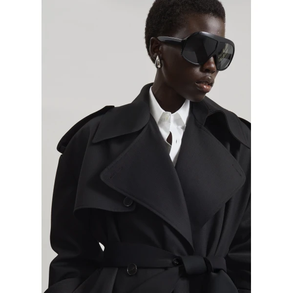 The Frankie Shop Dursley Tailored Trench Coat - Black - Oversized Minimalist Coats in Black - Shop at Luxury Shoes 
