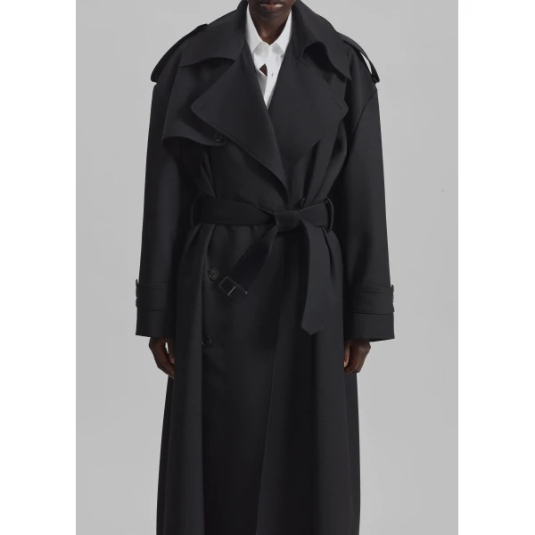 The Frankie Shop Dursley Tailored Trench Coat - Black - Oversized Minimalist Coats in Black - Shop at Luxury Shoes 