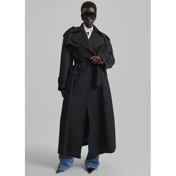 The Frankie Shop Dursley Tailored Trench Coat - Black - Oversized Minimalist Coats in Black - Shop at Luxury Shoes 