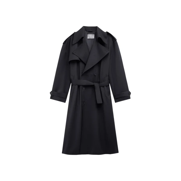 The Frankie Shop Dursley Tailored Trench Coat - Black - Oversized Minimalist Coats in Black - Shop at Luxury Shoes 