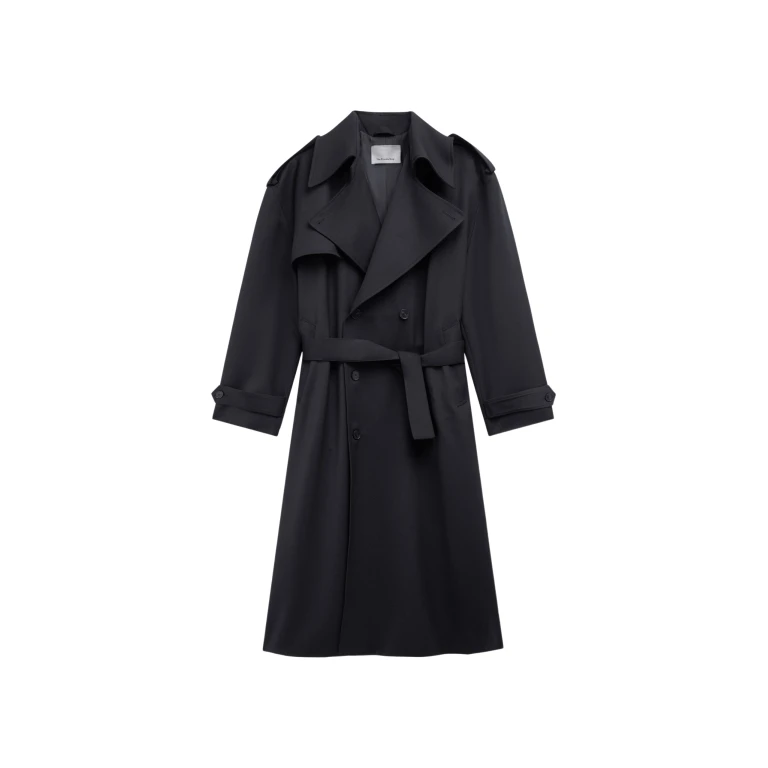 The Frankie Shop Dursley Tailored Trench Coat - Black - Oversized Minimalist Coats in Black - Shop at Luxury Shoes 