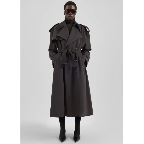 The Frankie Shop Dursley Tailored Trench Coat - Brown - Oversized Minimalist Coats in Beige - Shop at Luxury Shoes 