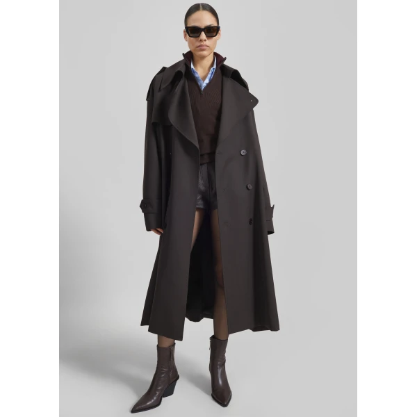 The Frankie Shop Dursley Tailored Trench Coat - Brown - Oversized Minimalist Coats in Beige - Shop at Luxury Shoes 