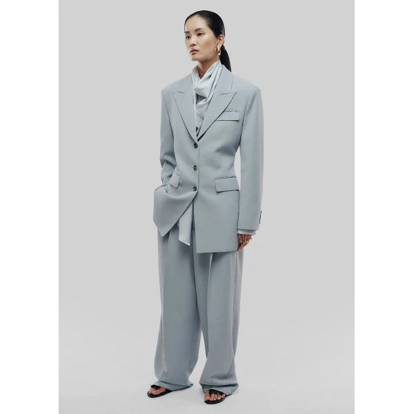 The Frankie Shop Duved Cinched Blazer - Slate Grey - Oversized Minimalist Jackets in Grey - Shop at Luxury Shoes 