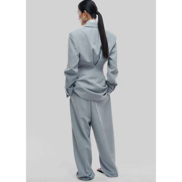 The Frankie Shop Duved Cinched Blazer - Slate Grey - Oversized Minimalist Jackets in Grey - Shop at Luxury Shoes 
