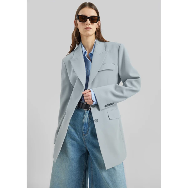The Frankie Shop Duved Cinched Blazer - Slate Grey - Oversized Minimalist Jackets in Grey - Shop at Luxury Shoes 