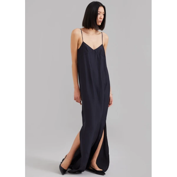 The Frankie Shop Dylana Sleeveless Maxi Dress - Navy - Oversized Minimalist Dresses in Blue - Shop at Luxury Shoes 