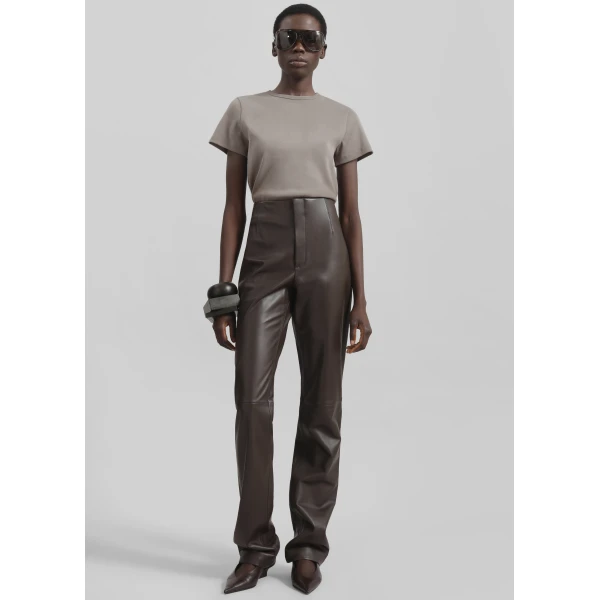 The Frankie Shop Eben Baby Tee - Taupe - Oversized Minimalist Tops in Beige - Shop at Luxury Shoes 