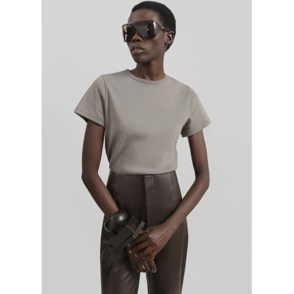 The Frankie Shop Eben Baby Tee - Taupe - Oversized Minimalist Tops in Beige - Shop at Luxury Shoes 