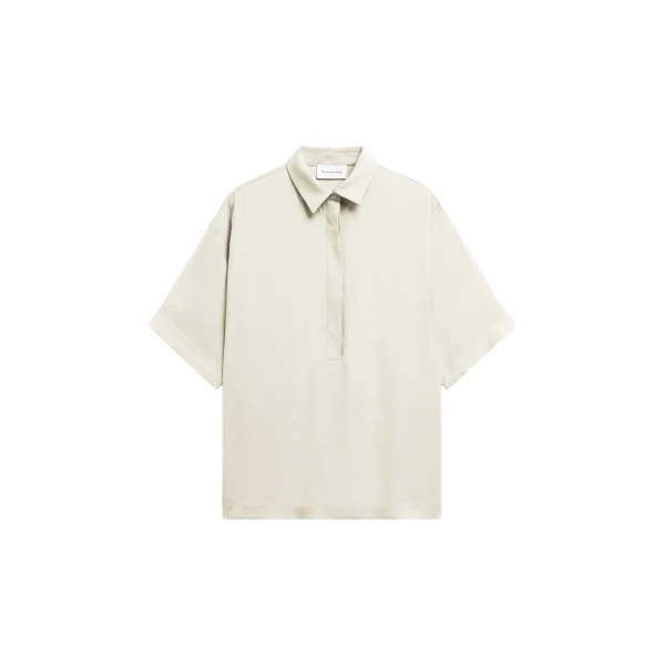 The Frankie Shop Eda Fluid Polo Shirt - Ivory - Oversized Minimalist Tops in Ivory - Shop at Luxury Shoes 