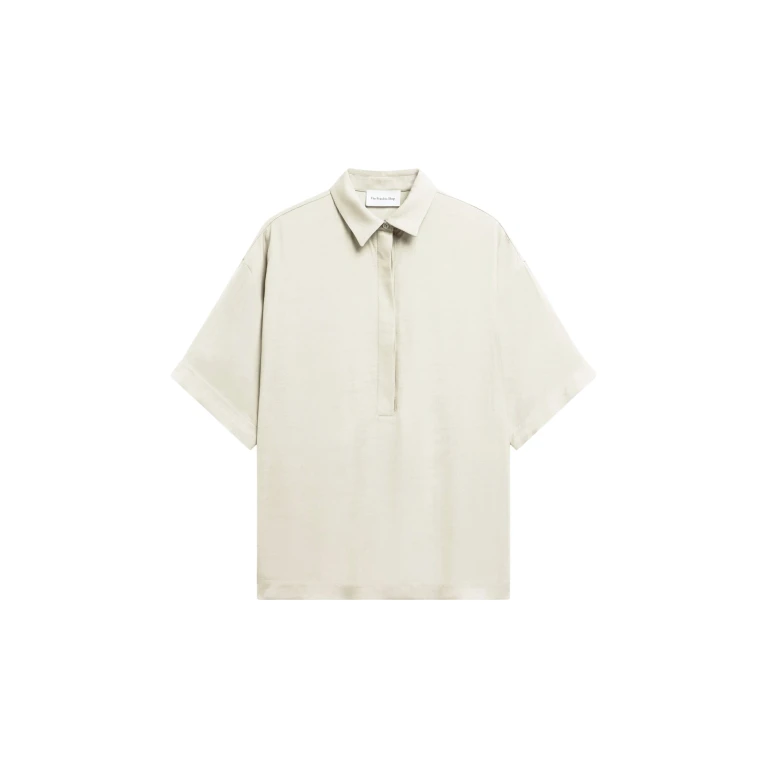 The Frankie Shop Eda Fluid Polo Shirt - Ivory - Oversized Minimalist Tops in Ivory - Shop at Luxury Shoes 