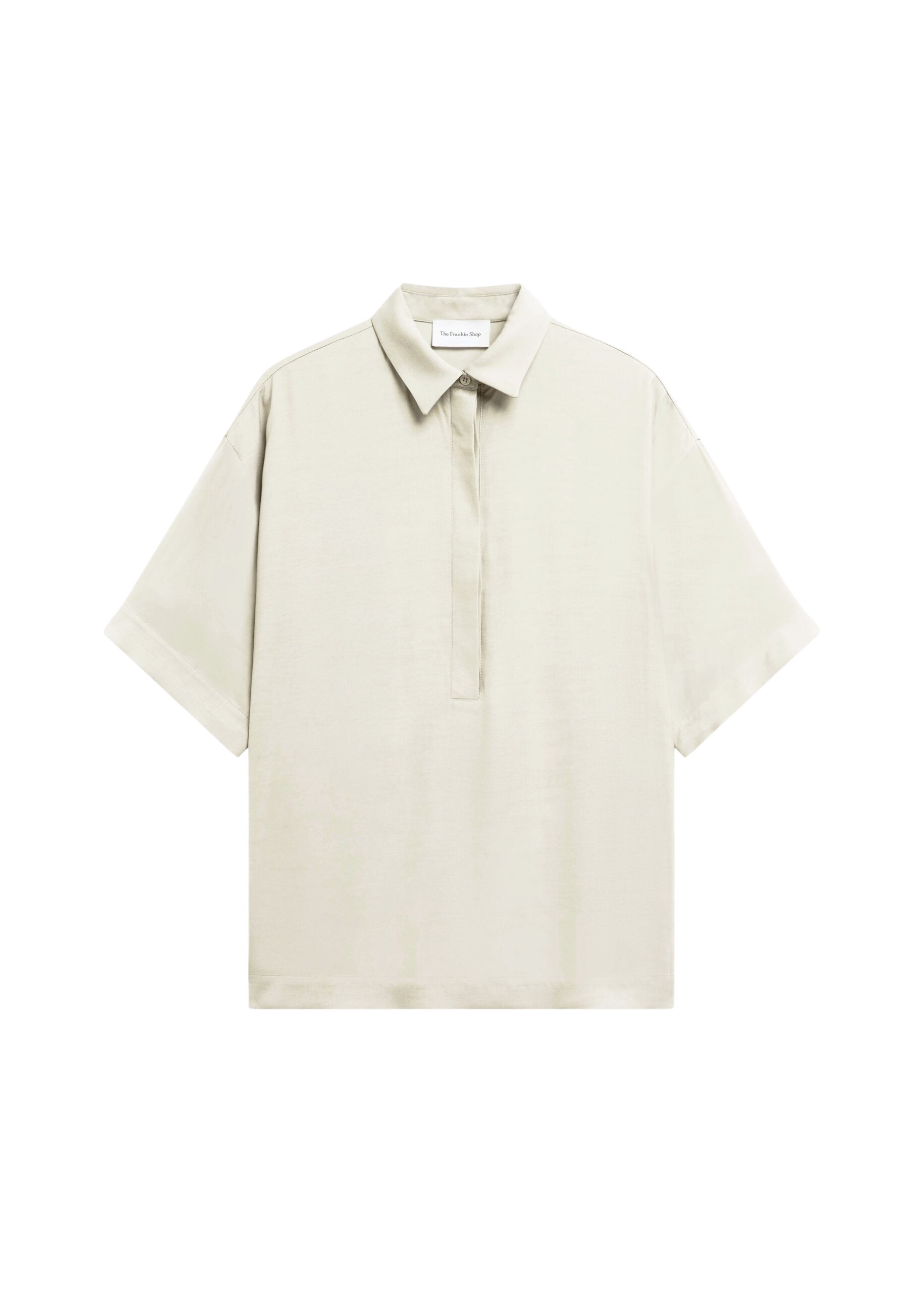 The Frankie Shop Eda Fluid Polo Shirt - Ivory - Oversized Minimalist Tops in Ivory - Shop at Luxury Shoes 