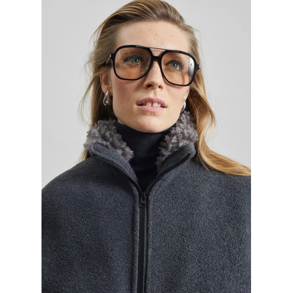 The Frankie Shop Edane Fleece Jacket - Dark Grey - Oversized Minimalist Jackets in Grey - Shop at Luxury Shoes 