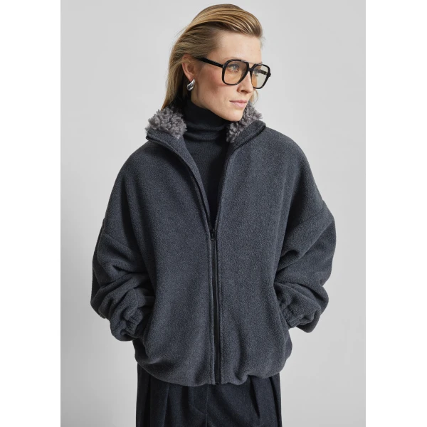 The Frankie Shop Edane Fleece Jacket - Dark Grey - Oversized Minimalist Jackets in Grey - Shop at Luxury Shoes 