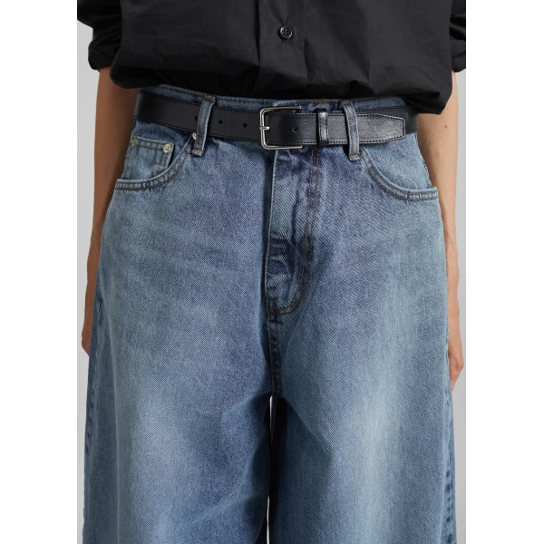 The Frankie Shop Elga Barrel Leg Jeans - Medium Wash - Oversized Minimalist Pants in Grey - Shop at Luxury Shoes 