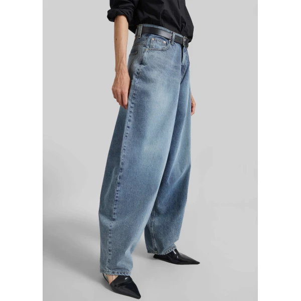 The Frankie Shop Elga Barrel Leg Jeans - Medium Wash - Oversized Minimalist Pants in Grey - Shop at Luxury Shoes 