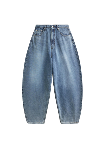 The Frankie Shop Elga Barrel Leg Jeans - Medium Wash - Oversized Minimalist Pants in Grey - Shop at Luxury Shoes 