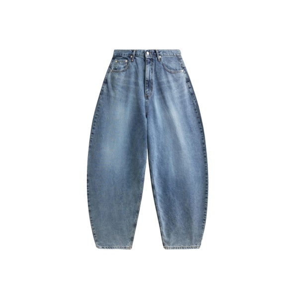 The Frankie Shop Elga Barrel Leg Jeans - Medium Wash - Oversized Minimalist Pants in Grey - Shop at Luxury Shoes 