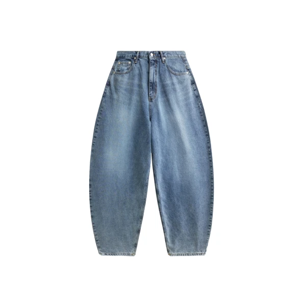 The Frankie Shop Elga Barrel Leg Jeans - Medium Wash - Oversized Minimalist Pants in Grey - Shop at Luxury Shoes 