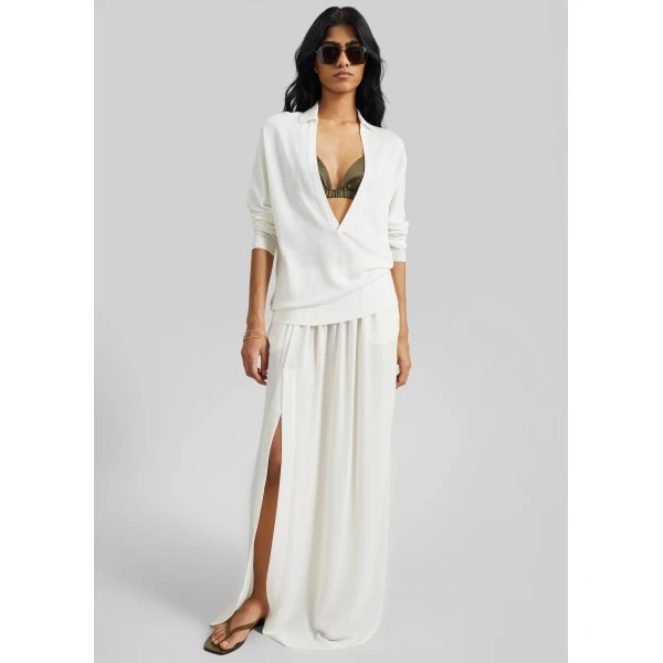 The Frankie Shop Elie Silk Fluid Maxi Skirt - Ivory - Oversized Minimalist Skirts in Ivory - Shop at Luxury Shoes 
