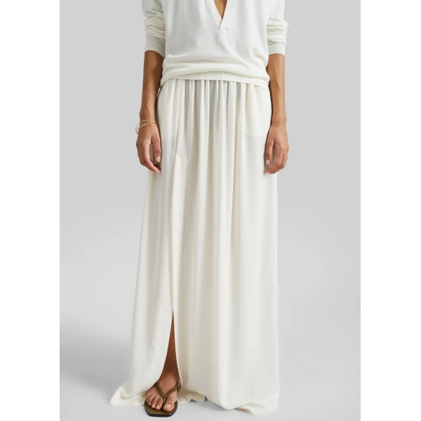 The Frankie Shop Elie Silk Fluid Maxi Skirt - Ivory - Oversized Minimalist Skirts in Ivory - Shop at Luxury Shoes 