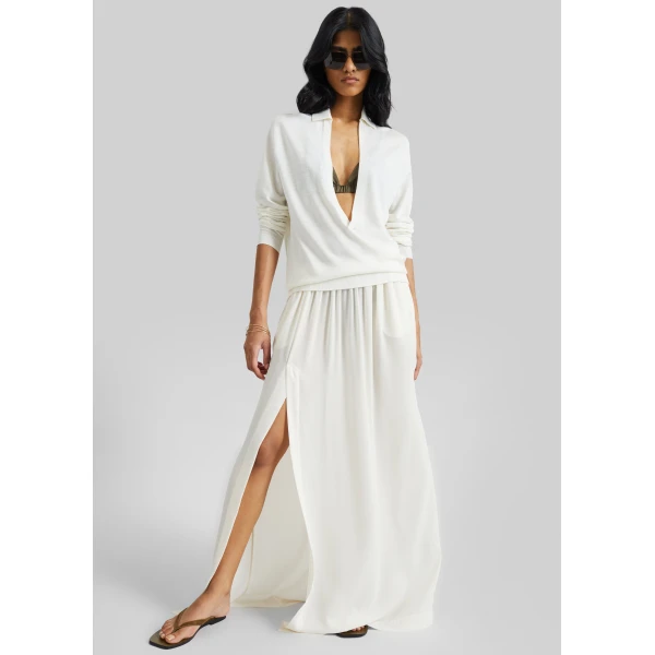 The Frankie Shop Elie Silk Fluid Maxi Skirt - Ivory - Oversized Minimalist Skirts in Ivory - Shop at Luxury Shoes 