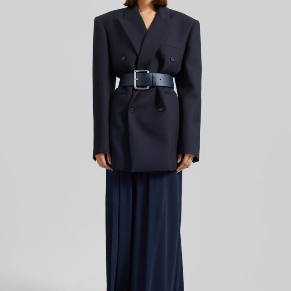 The Frankie Shop Elie Silk Fluid Maxi Skirt – Navy, view 4
