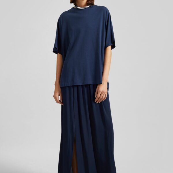 The Frankie Shop Elie Silk Fluid Maxi Skirt – Navy, view 5