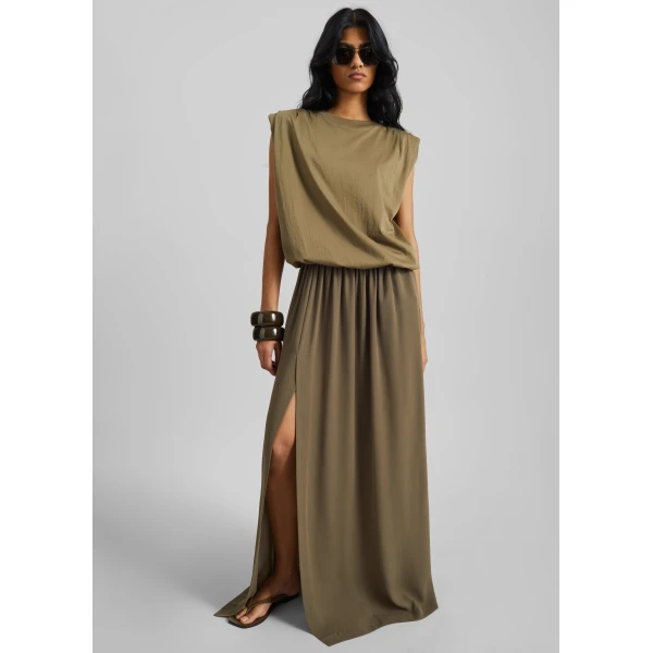 The Frankie Shop Elie Silk Fluid Maxi Skirt - Olive - Oversized Minimalist Skirts in Green - Shop at Luxury Shoes 