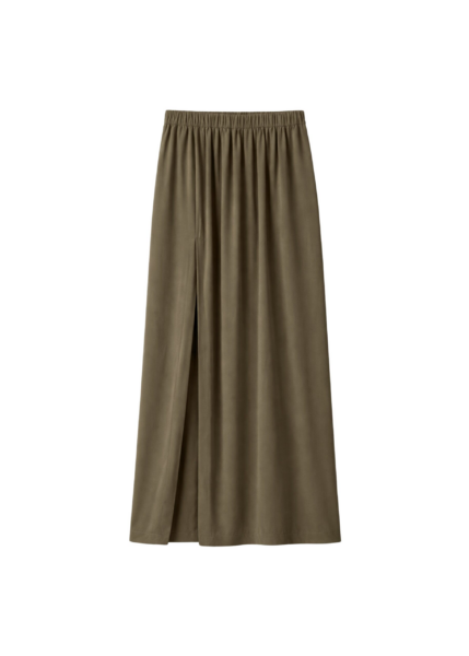 The Frankie Shop Elie Silk Fluid Maxi Skirt - Olive - Oversized Minimalist Skirts in Green - Shop at Luxury Shoes 