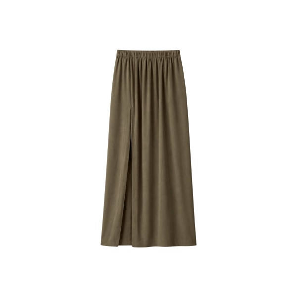 The Frankie Shop Elie Silk Fluid Maxi Skirt - Olive - Oversized Minimalist Skirts in Green - Shop at Luxury Shoes 