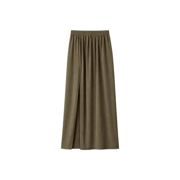 The Frankie Shop Elie Silk Fluid Maxi Skirt - Olive - Oversized Minimalist Skirts in Green - Shop at Luxury Shoes 