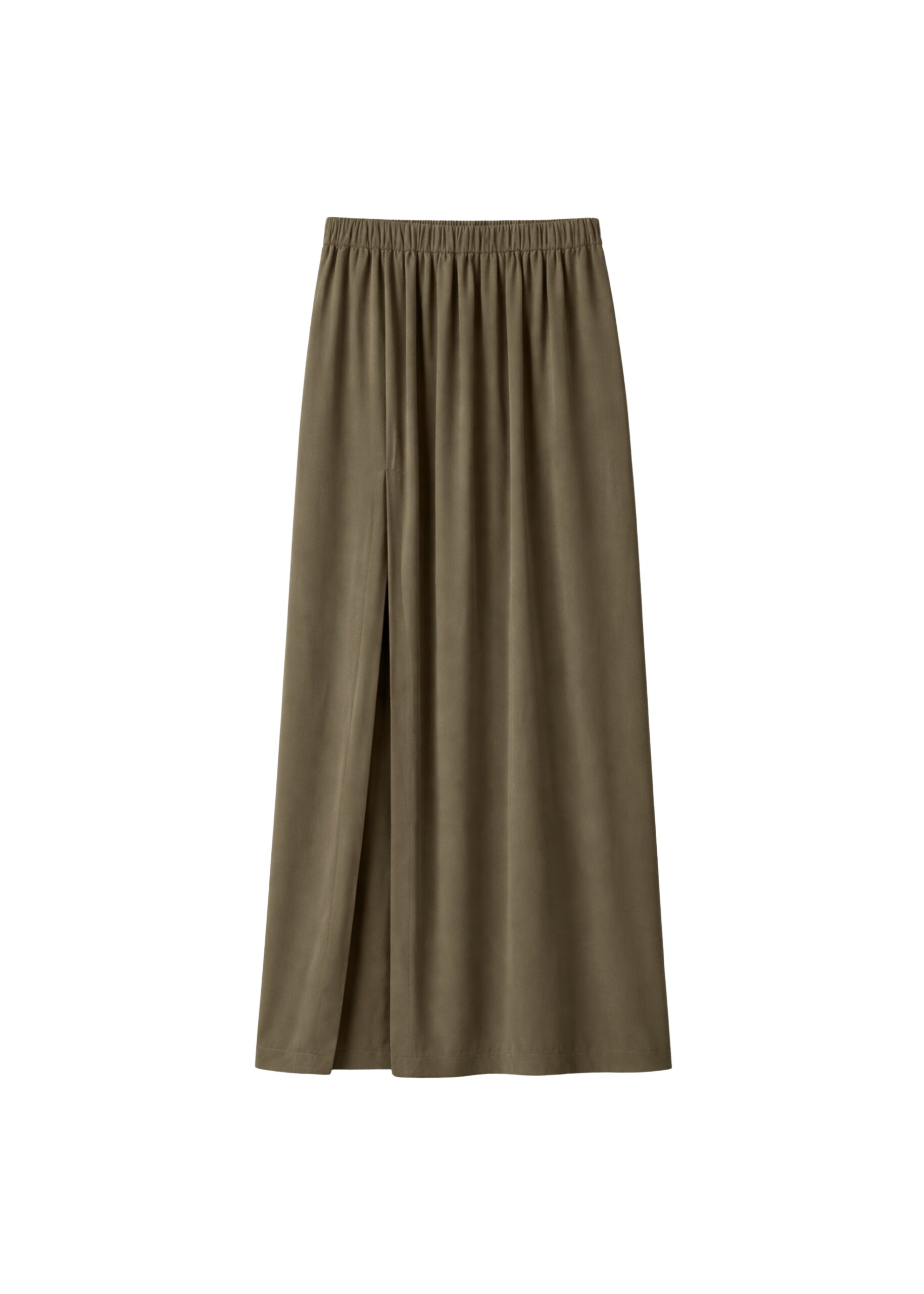 The Frankie Shop Elie Silk Fluid Maxi Skirt - Olive - Oversized Minimalist Skirts in Green - Shop at Luxury Shoes 