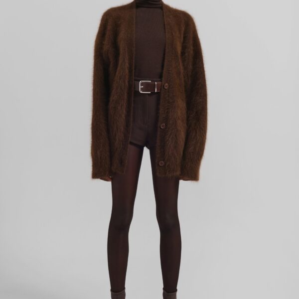The Frankie Shop Elland Oversized Alpaca Cardigan – Olive Brown, view 5