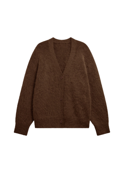 The Frankie Shop Elland Oversized Alpaca Cardigan - Olive Brown - Oversized Minimalist Knitwear in Beige - Shop at Luxury Shoes 