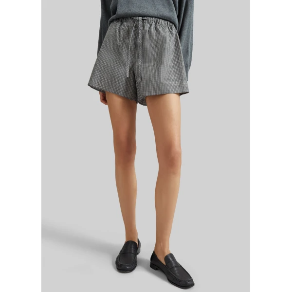 The Frankie Shop Ello Boxer Shorts - Checked Grey - Oversized Minimalist Shorts in Multicolour - Shop at Luxury Shoes 