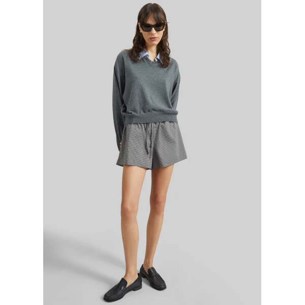 The Frankie Shop Ello Boxer Shorts - Checked Grey - Oversized Minimalist Shorts in Multicolour - Shop at Luxury Shoes 
