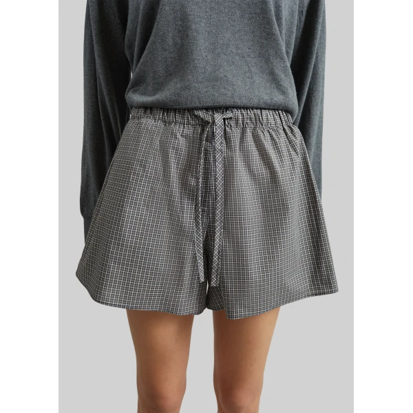 The Frankie Shop Ello Boxer Shorts - Checked Grey - Oversized Minimalist Shorts in Multicolour - Shop at Luxury Shoes 