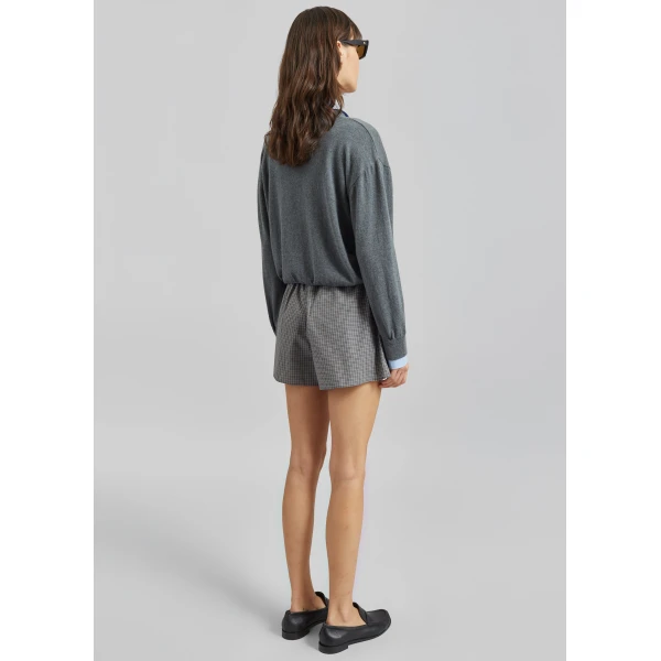 The Frankie Shop Ello Boxer Shorts - Checked Grey - Oversized Minimalist Shorts in Multicolour - Shop at Luxury Shoes 