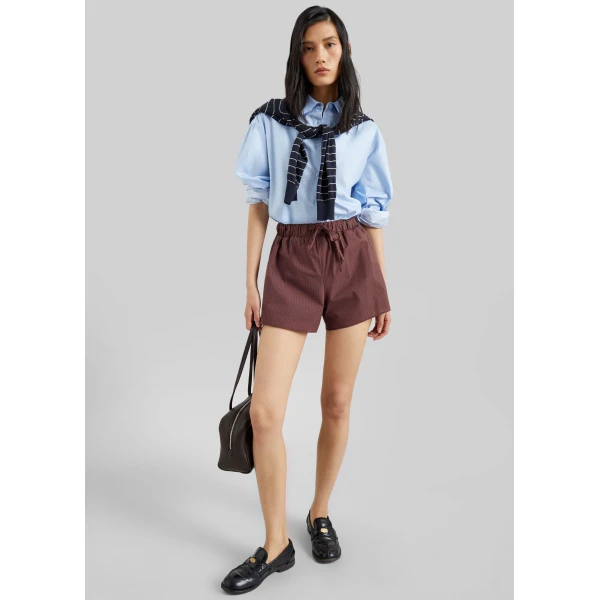 The Frankie Shop Ello Boxer Shorts - Checked Terracotta - Oversized Minimalist Shorts in Multicolour - Shop at Luxury Shoes 