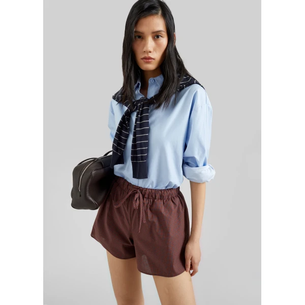 The Frankie Shop Ello Boxer Shorts - Checked Terracotta - Oversized Minimalist Shorts in Multicolour - Shop at Luxury Shoes 