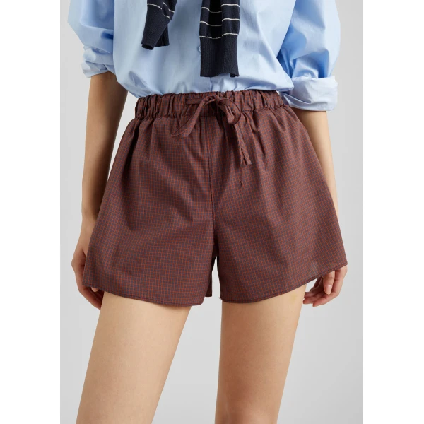 The Frankie Shop Ello Boxer Shorts - Checked Terracotta - Oversized Minimalist Shorts in Multicolour - Shop at Luxury Shoes 